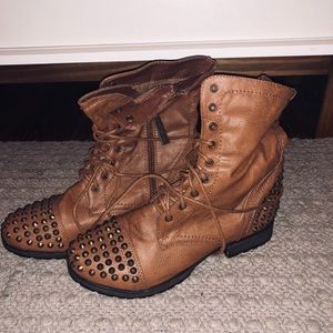 Tan studded combat boots